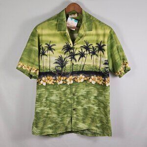 Vintage Winnie Fashion Aloha‎ Shirt Palm Print Short Sleeve Hawaiian Top Large